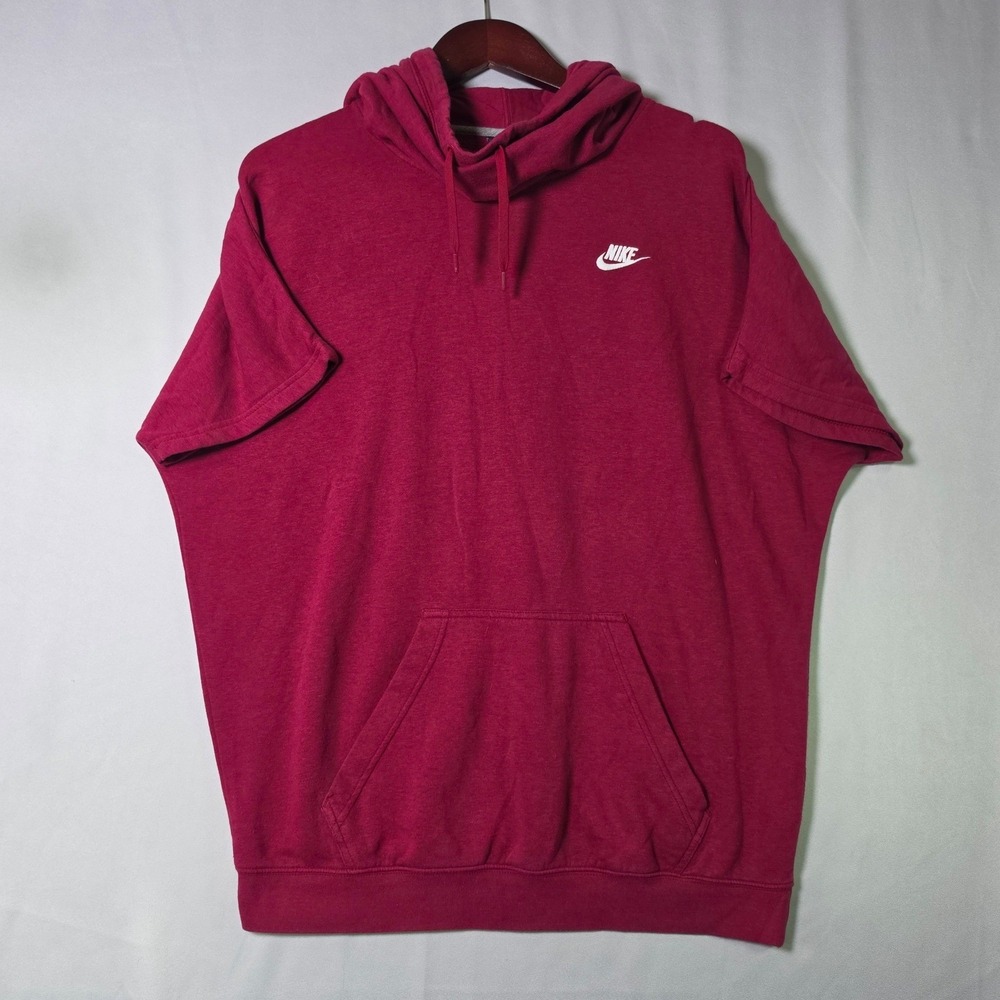 Nike Sportswear Women Short Sleeve Hoodie Berry Pink Heather Logo Pullover